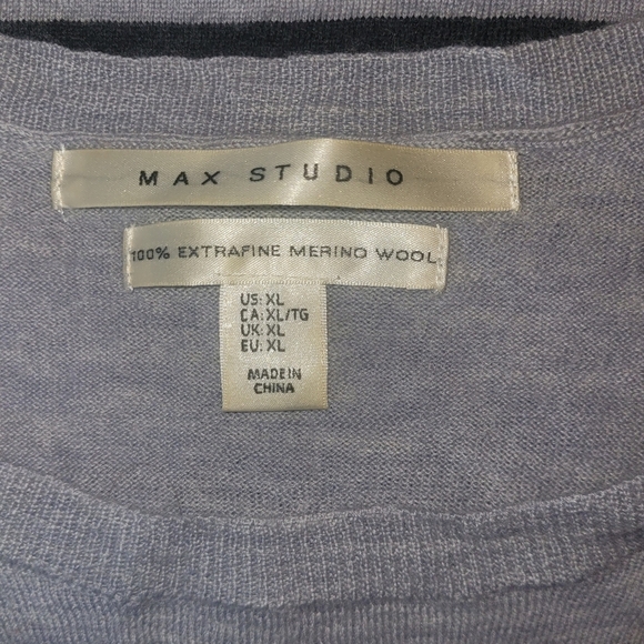 Max Studio Striped Gray and Navy Merino Wool Sweater XL - Picture 5 of 5